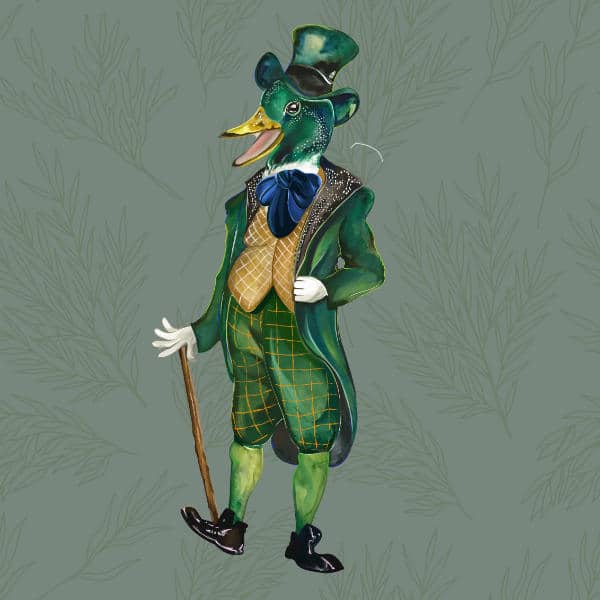 An illustration of The Elm Tree character Marley Mallard. He is a duck in a suit.